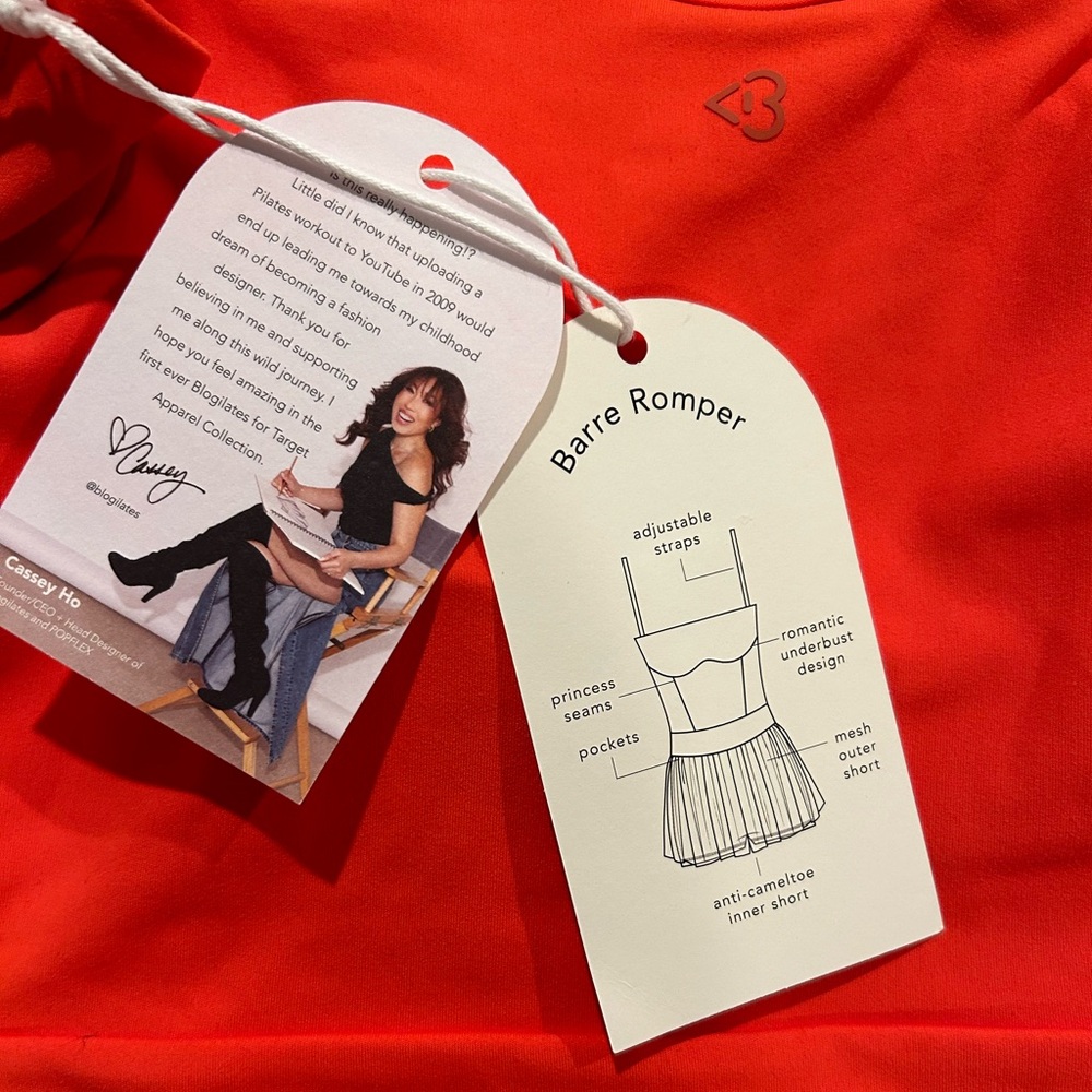NWT! Popflex Target X Blogilates Barre Active Romper Coral Orange/Red Size Med - Picture 8 of 8